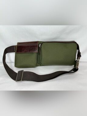 Ficcare Multi Pocket Olive Green Canvas & Brown Leather Waist Bag/Crossbody Bag